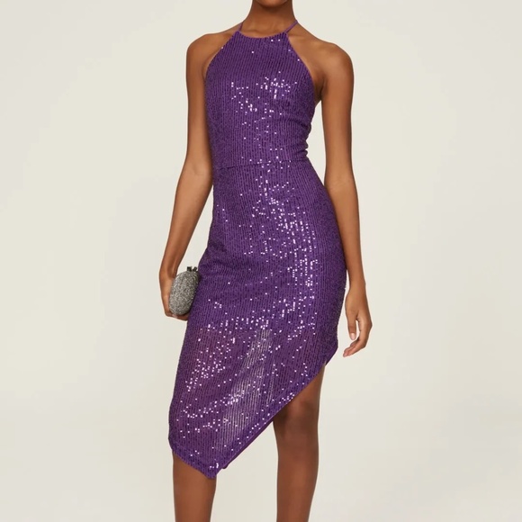 NWOT TOCCIN Sequin Asymmetric Dress Purple - Size 2 - Picture 1 of 5